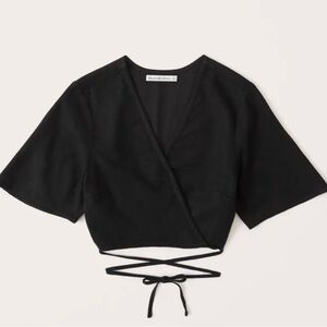 Abercrombie & Fitch Linen Cropped Waist Tie Top